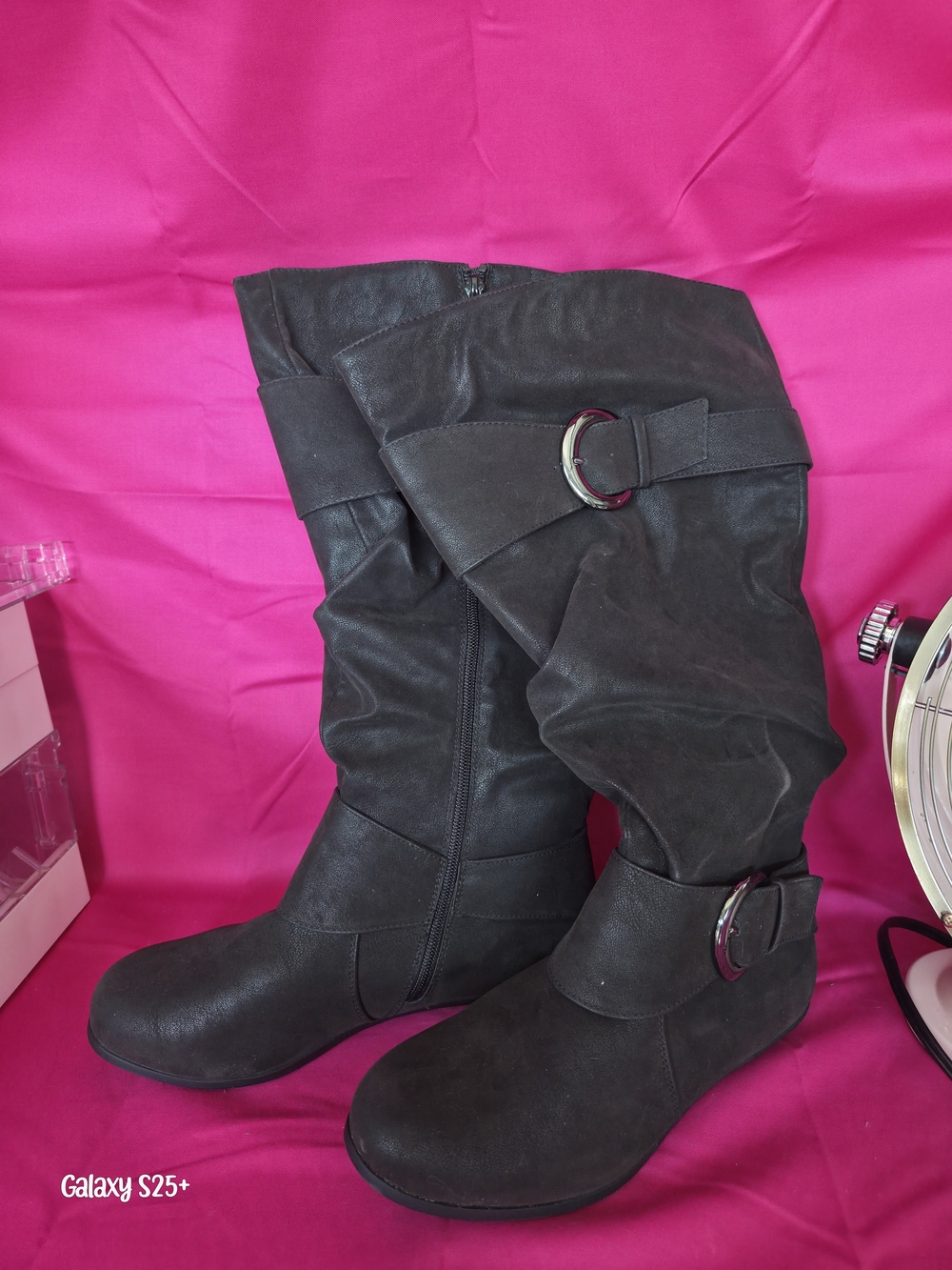 Women's Black Mid-Calf Buckle Boots